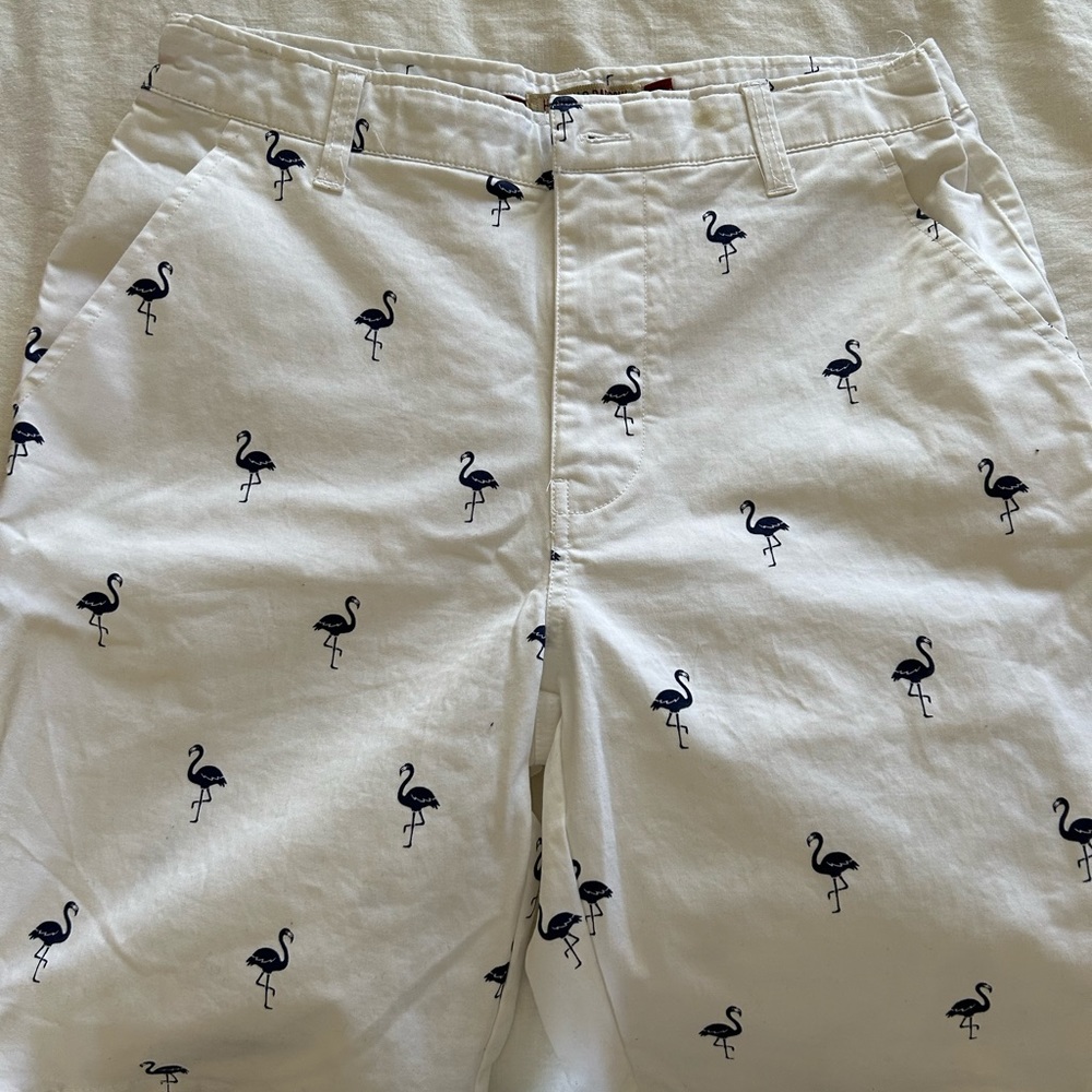 Hudson & Barrow White Flat Front Flamingo Shorts